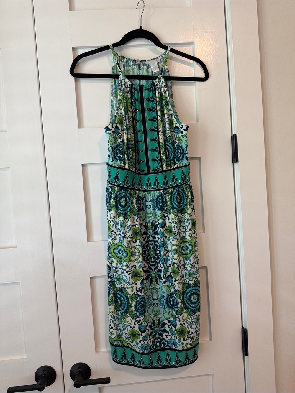London Times Green and Teal Halter Printed Mini Dress